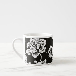 Espresso Mug-Black & White Floral Espresso Cup