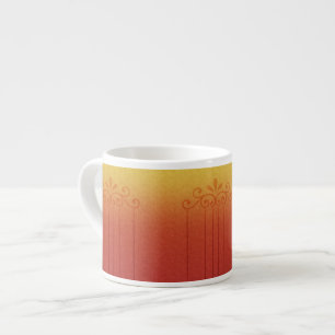 Espresso Mug, Orange Gold Pink Fleur Design Cup