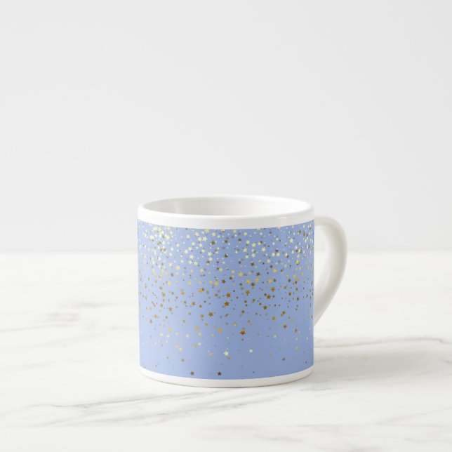 Espresso Mug-Petite Golden Stars-Blue Espresso Cup (Front Right)
