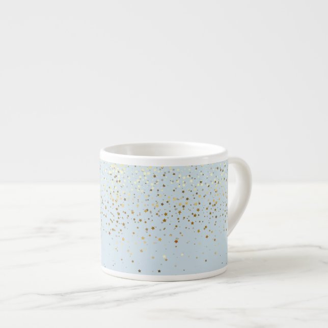 Espresso Mug-Petite Golden Stars-Blue Espresso Cup (Front Right)