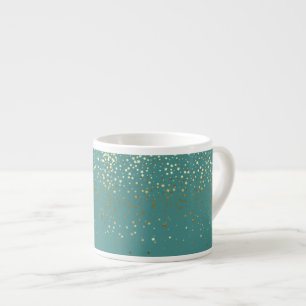 Espresso Mug-Petite Golden Stars-Teal Espresso Cup