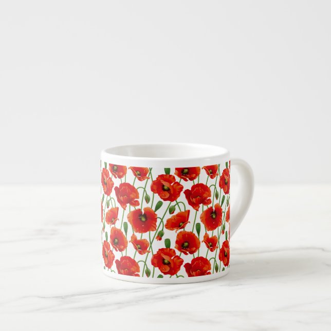 Espresso Mug-Red Poppies Cup (Front Right)