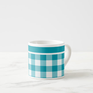 Espresso Mug, Teal and White Check Gingham Espresso Cup