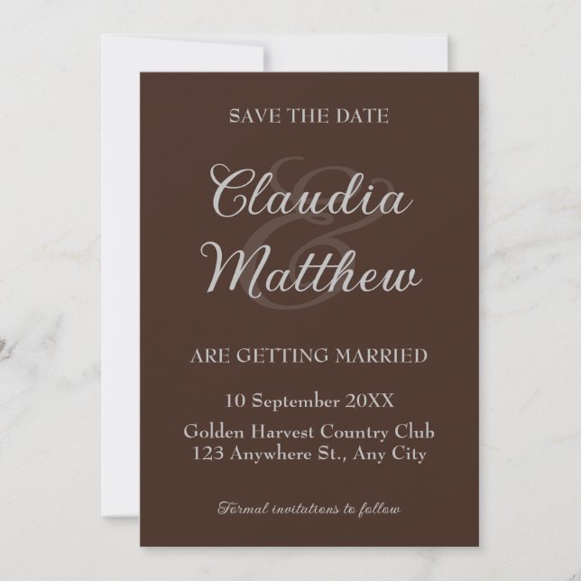 Espresso & Silver Script Photo Wedding Save The Date (Front)