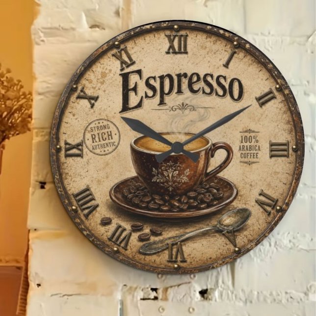 Espresso Vintage Farmhouse Coffee  Large Clock (Creator Uploaded)