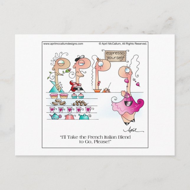 ESPRESSO YOURSELF! Cartoon Postcard (Front)