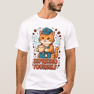 Espresso Yourself Cat Barista Coffee Art T-Shirt