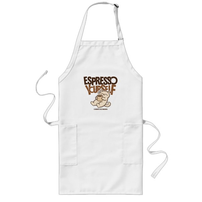 Espresso Yourself Cute Coffee Cat – Funny Caffeine Long Apron (Front)