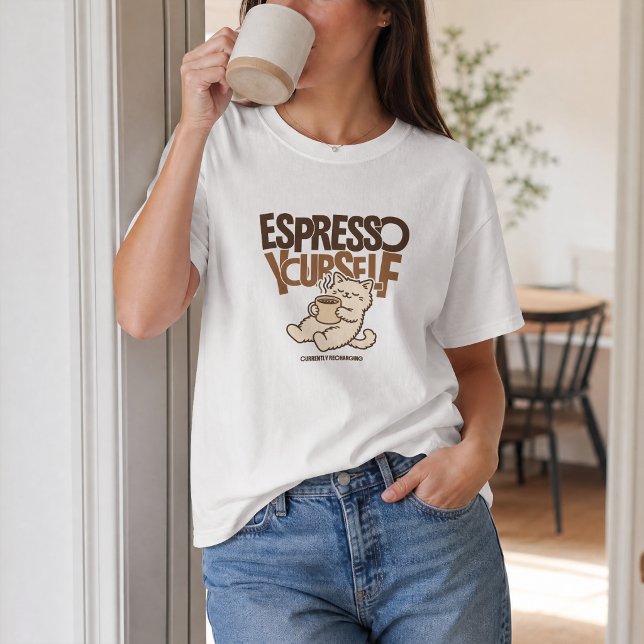 Espresso Yourself Cute Coffee Cat – Funny Caffeine T-Shirt (Creator Uploaded)