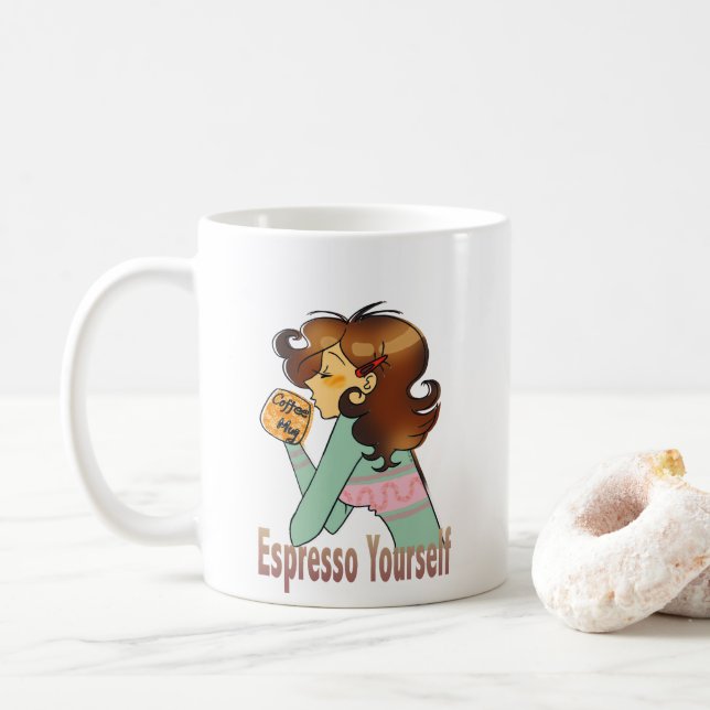 Espresso Yourself Cute Coffee Design Coffee Mug (With Donut)