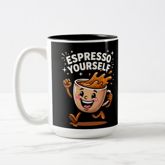 Espresso Yourself Funny Coffee Pun Cute Cup Art (Left)