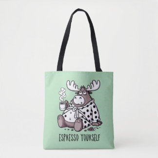 Espresso Yourself Funny Sleepy Moose Coffee Lover Tote Bag