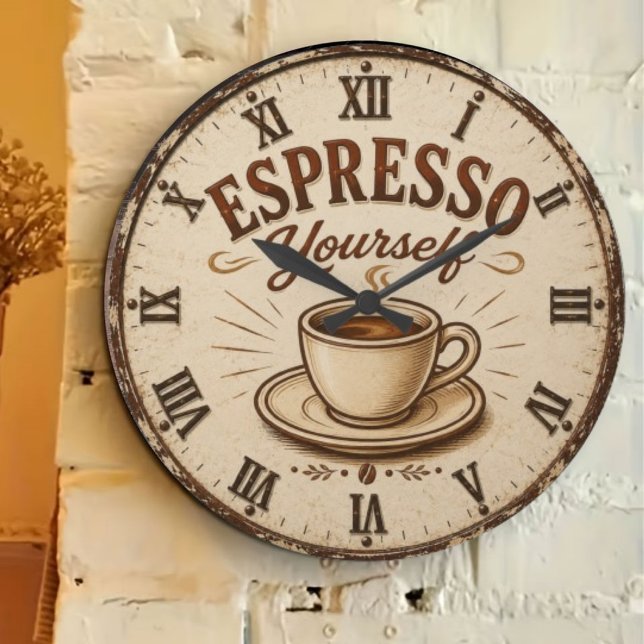 Espresso Yourself Vintage Coffee Large Clock (Creator Uploaded)