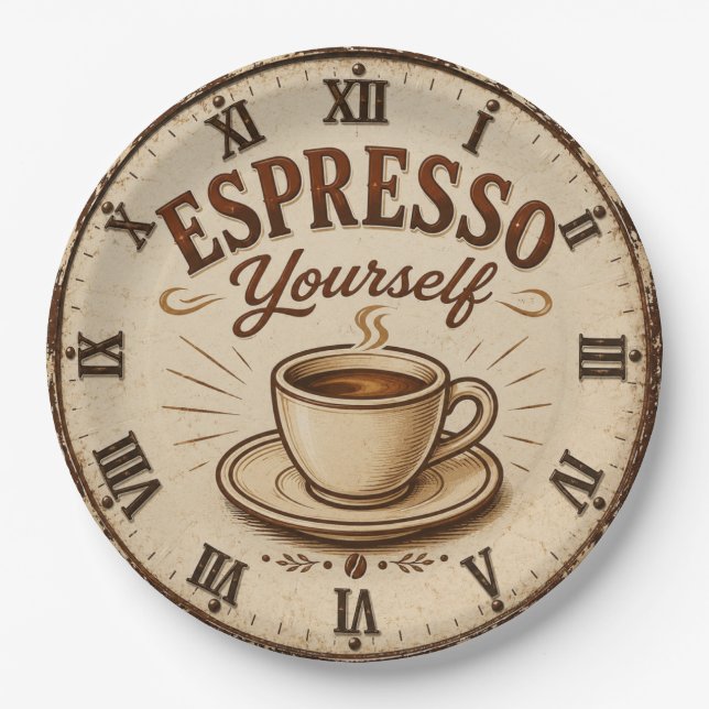Espresso Yourself Vintage Coffee Paper Plate (Front)