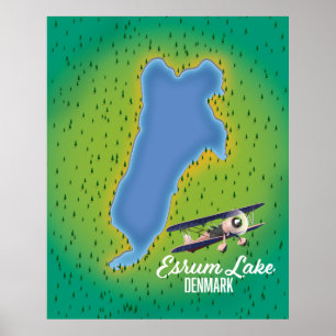 Esrum Lake Denmark travel map Canvas Print