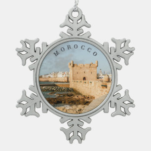 Essaouira Morocco Coastal Fortress Travel Snowflake Pewter Christmas Ornament