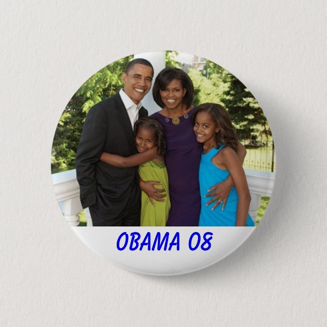 essence-magazine-the-obama-family-2, OBAMA 08 6 Cm Round Badge (Front)
