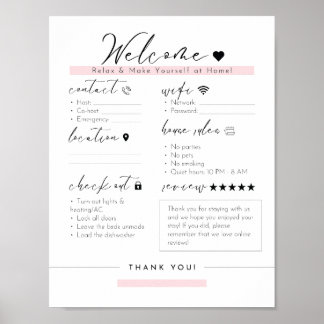 Essential Airbnb Info Sign – Modern Black & Blush