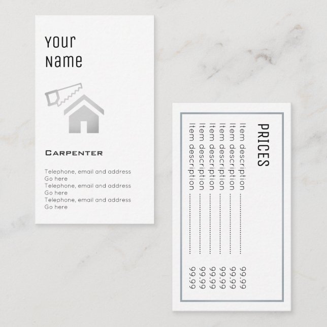 "Essential" Carpenter Price Cards (Front/Back)