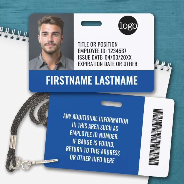 Essential Employee ID Photo, Bar Code, Logo, Issue Badge (Personalized Name Badge with Photo and Company Logo)