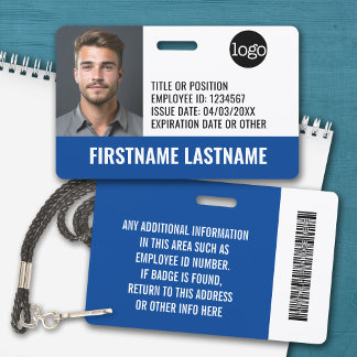 Essential Employee ID Photo, Bar Code, Logo, Issue ID Badge