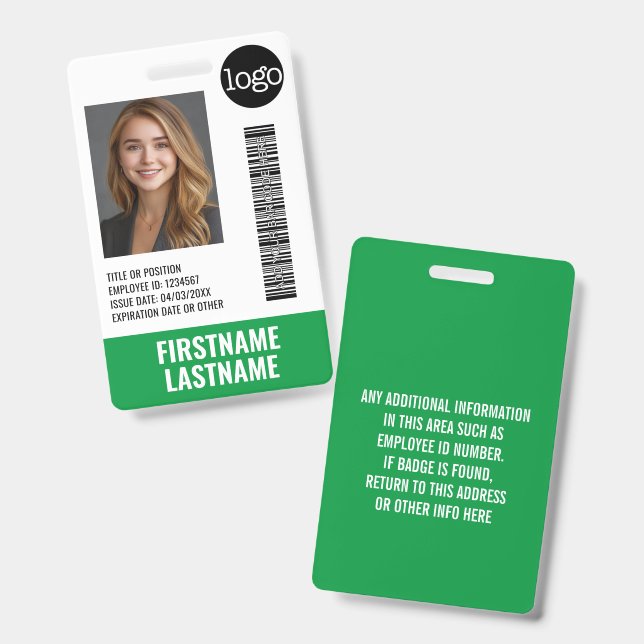 Essential Employee ID Photo, Bar Code, Logo, Title Badge (Front & Back)