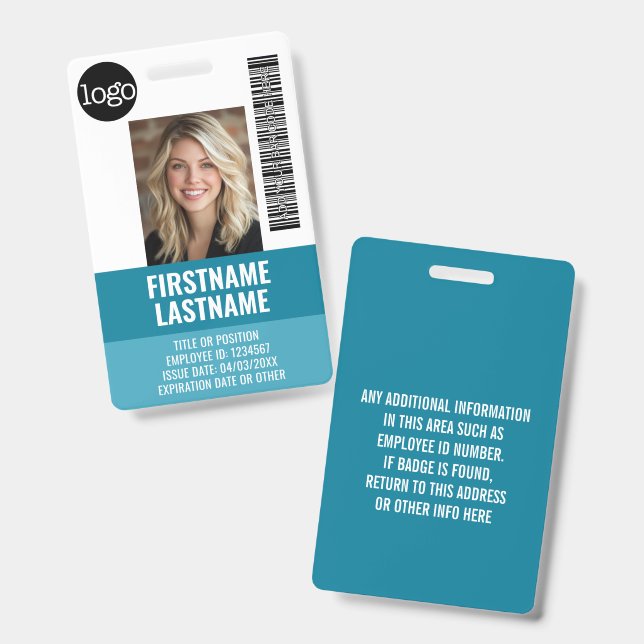 Essential Employee ID Photo, Bar Code, Logo, Title Badge (Front & Back)