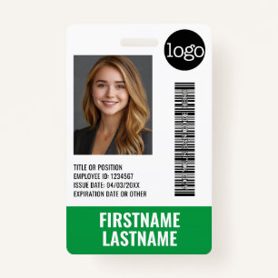 Essential Employee ID Photo, Bar Code, Logo, Title ID Badge