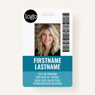 Essential Employee ID Photo, Bar Code, Logo, Title ID Badge