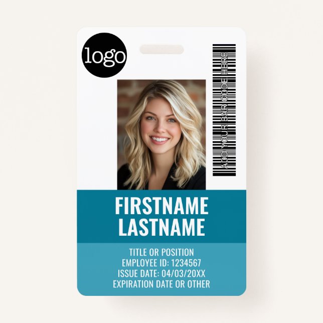 Essential Employee ID Photo, Bar Code, Logo, Title ID Badge (Front)