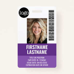Essential Employee ID Photo, Bar Code, Logo, Title ID Badge
