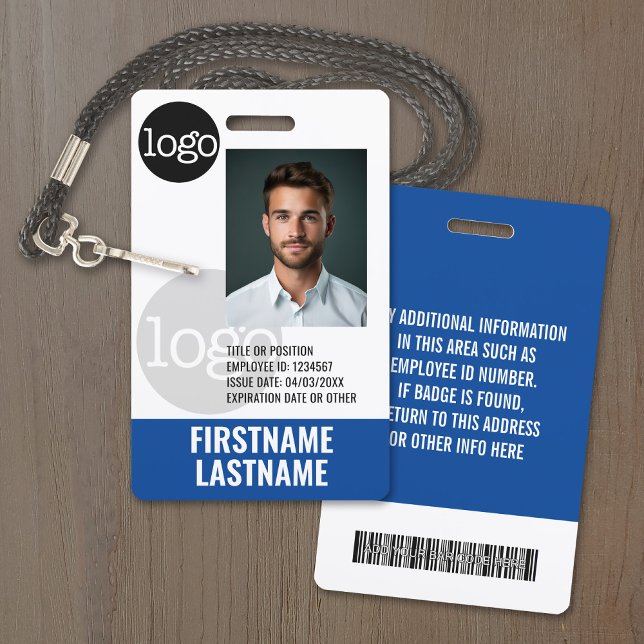 Essential Employee ID Photo Barcode Watermark Logo ID Badge (Employee ID Badge - Customize Online with a Photo, Logo and More)