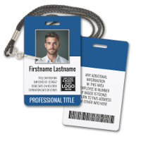 Essential Employee - Photo, Bar Code, Logo, Blue
