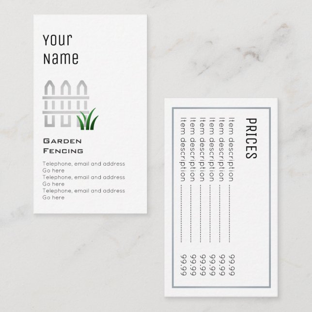 "Essential" Garden Fencing Price Cards (Front/Back)