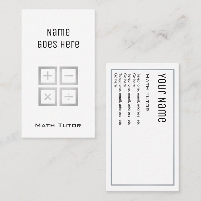 "Essential" Math Tutor Business Cards (Front/Back)