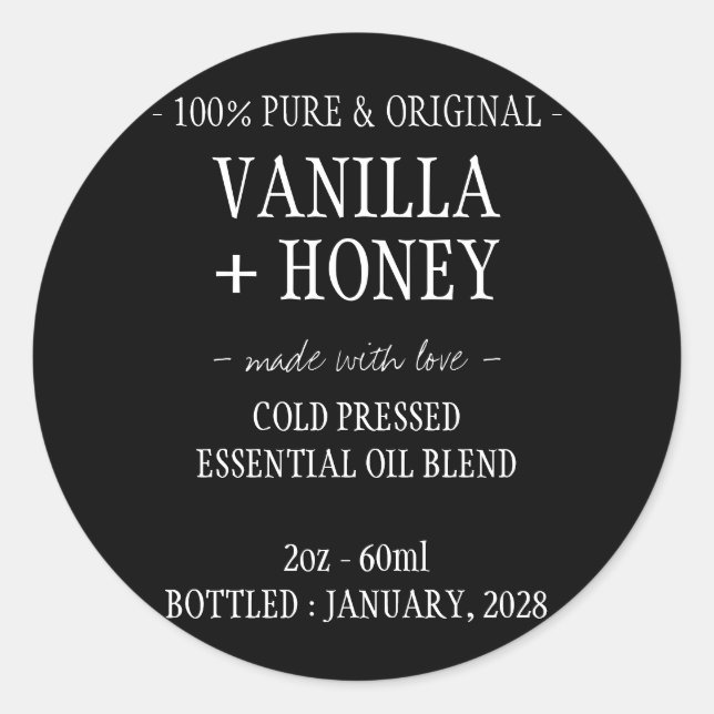 Essential Oil Cosmetic Aromatheraphy Bottle Classic Round Sticker (Front)