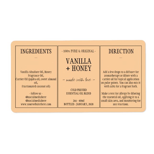 Essential Oil Cosmetic Bottle Wrap (Front)