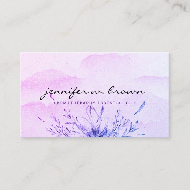 Essential Oils purple watercolor flower oily Business Card (Front)