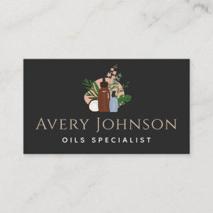 Essential Oils Specialist Bottles & Plants Boho Business Card