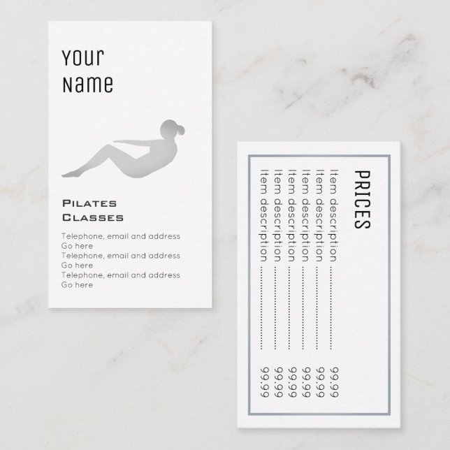 "Essential" Pilates Price Cards (Front/Back)