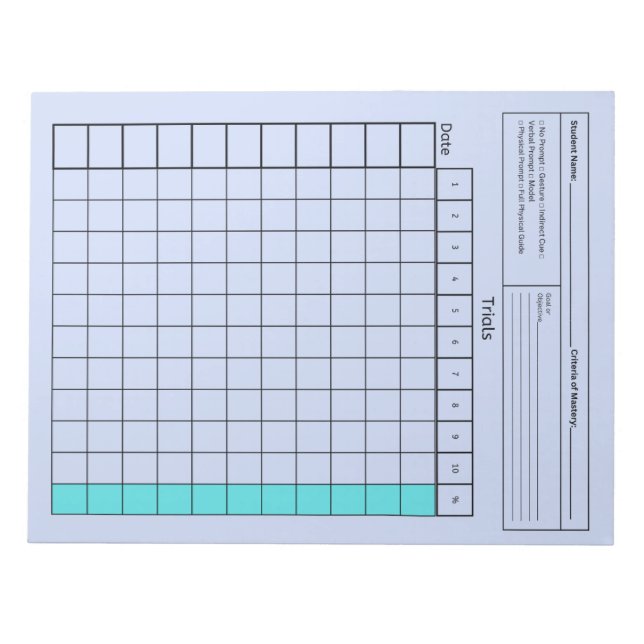 Essential SpEd Tool: Blank Data Sheet (Trials) Notepad (Front)