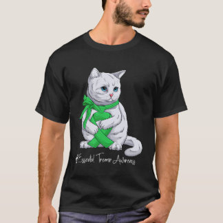 Essential Tremor Awareness Month Green Ribbon Cat T-Shirt