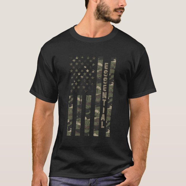 Essential United States Distressed Camo W Us Flag T-Shirt (Front)