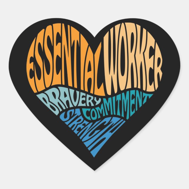 Essential Worker Heart Word Art Heart Sticker (Front)