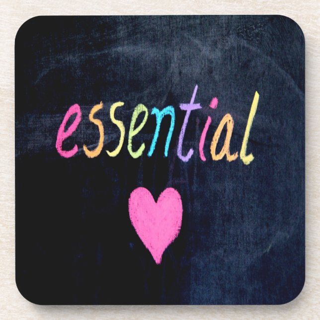 Essential Worker Support Heart on Chalk Board Coaster (Front)