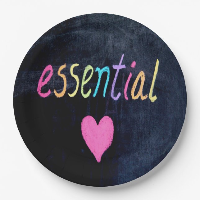 Essential Worker Support Heart on Chalk Board Paper Plate (Front)