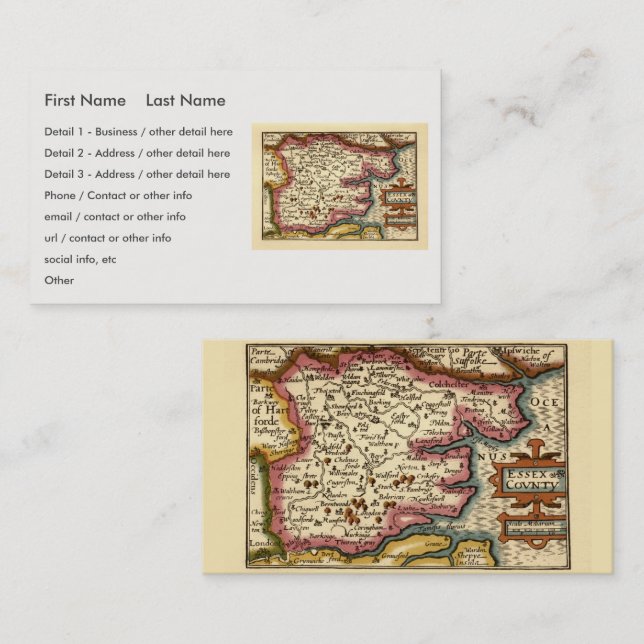 Essex County England Old Antiquarian Atlas Map Business Card (Front/Back)