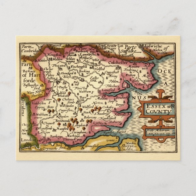 Essex County England Old Antiquarian Atlas Map Postcard (Front)