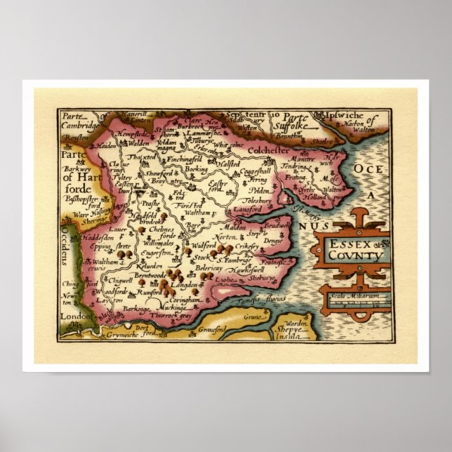 Essex County England Old Antiquarian Atlas Map Poster (Front)