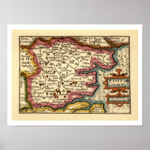 Essex County England Old Antiquarian Atlas Map Poster